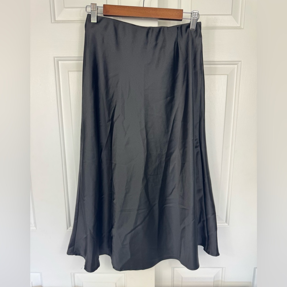BTFBM Women’s Black Satin Maxi Skirt – Elastic Waist Size Small